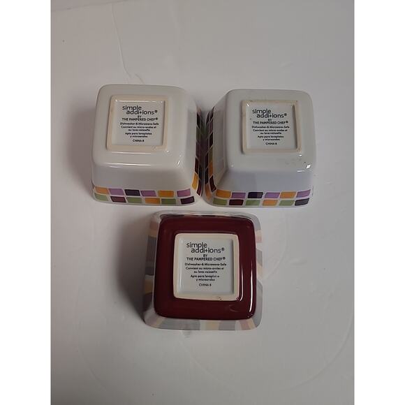 Pampered Chef Simple Additions Tiles Small Ceramic Square Bowl Set of 3 - Picture 3 of 7